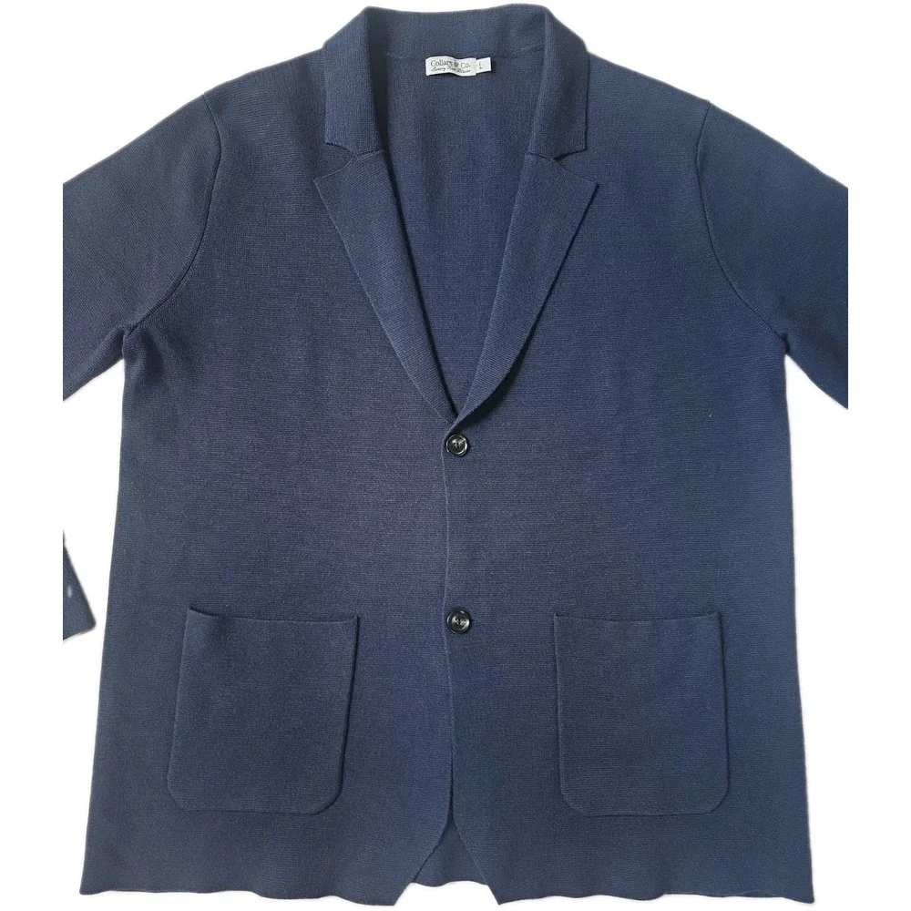 Collars & Co. Men's Large Milano Luxury Knit Sweater Blazer Navy Blue Maverick